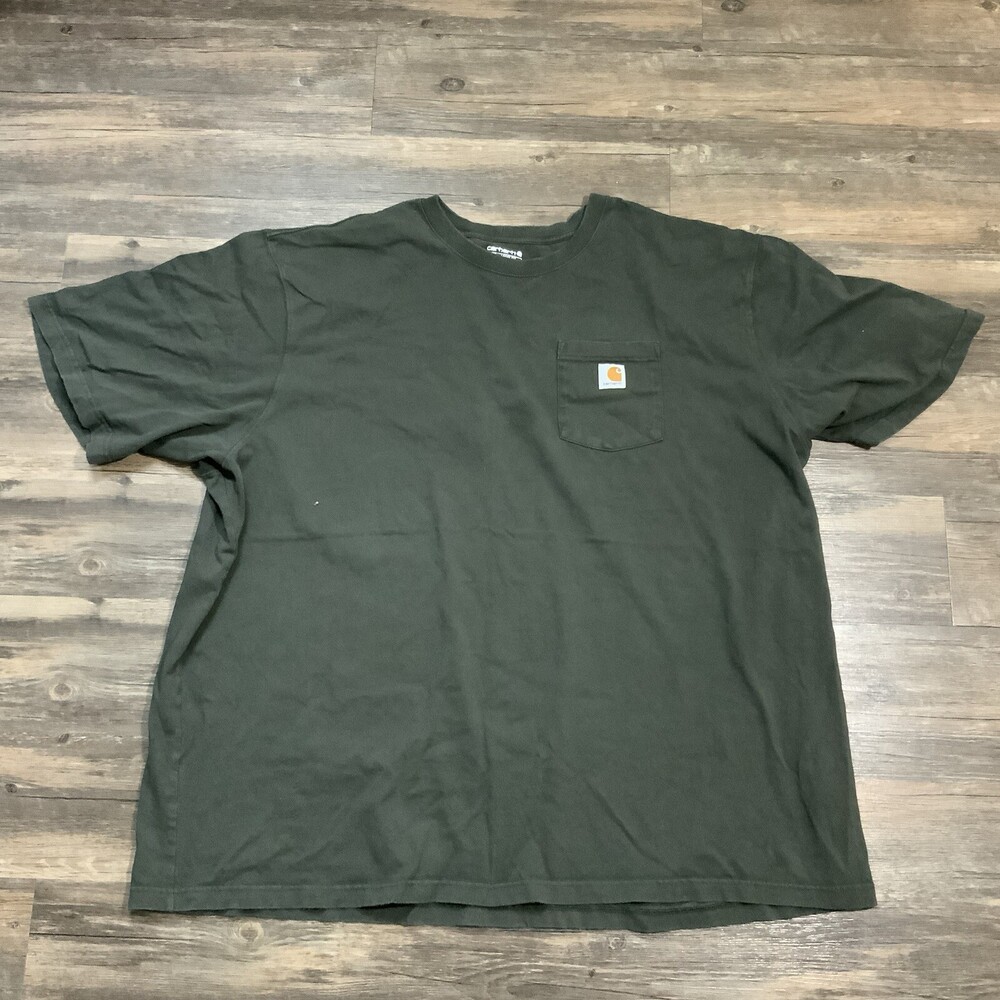 Carhartt Shirt Mens 4XL Loose Fit Short Sleeve Crew Neck Outdoors Green Pocket